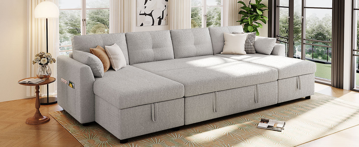 Modern Sectional Sofa U-shaped Sleeper Sofa 107" Sofa Bed with Ample Storage Space and USB ports for Living Room, Grey
