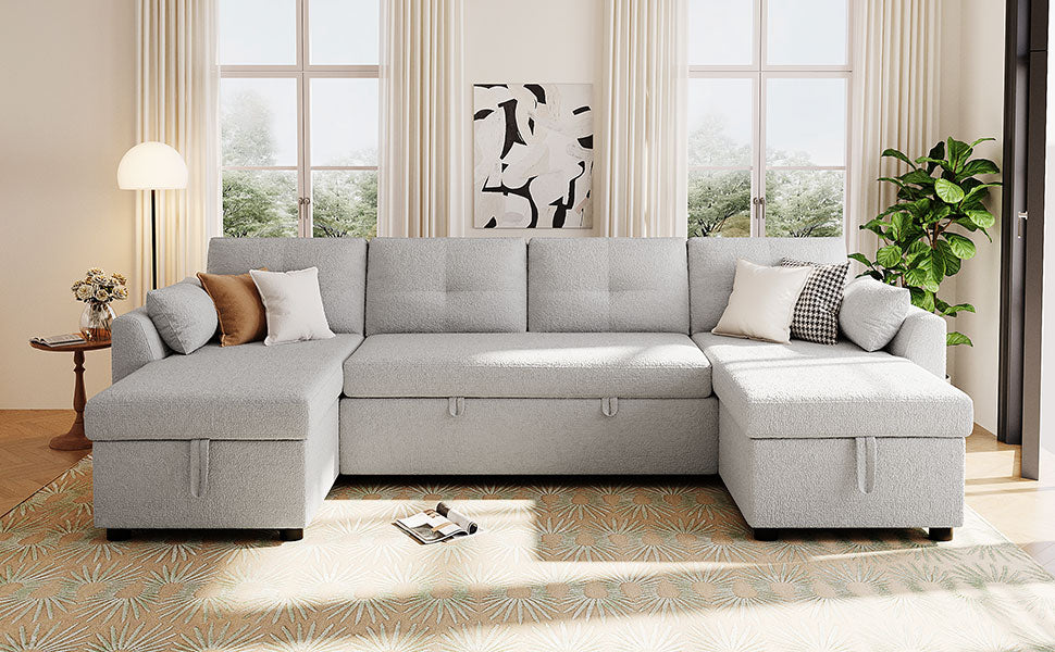 Modern Sectional Sofa U-shaped Sleeper Sofa 107" Sofa Bed with Ample Storage Space and USB ports for Living Room, Grey