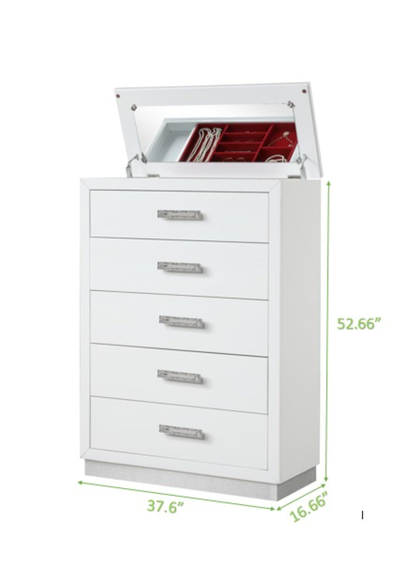 Coco Chest with Mirror Lid on Top Made with Wood in Milky White
