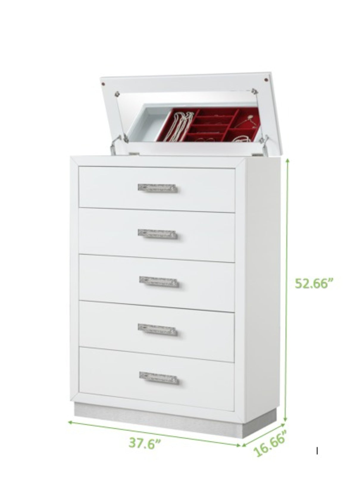Coco Chest with Mirror Lid on Top Made with Wood in Milky White