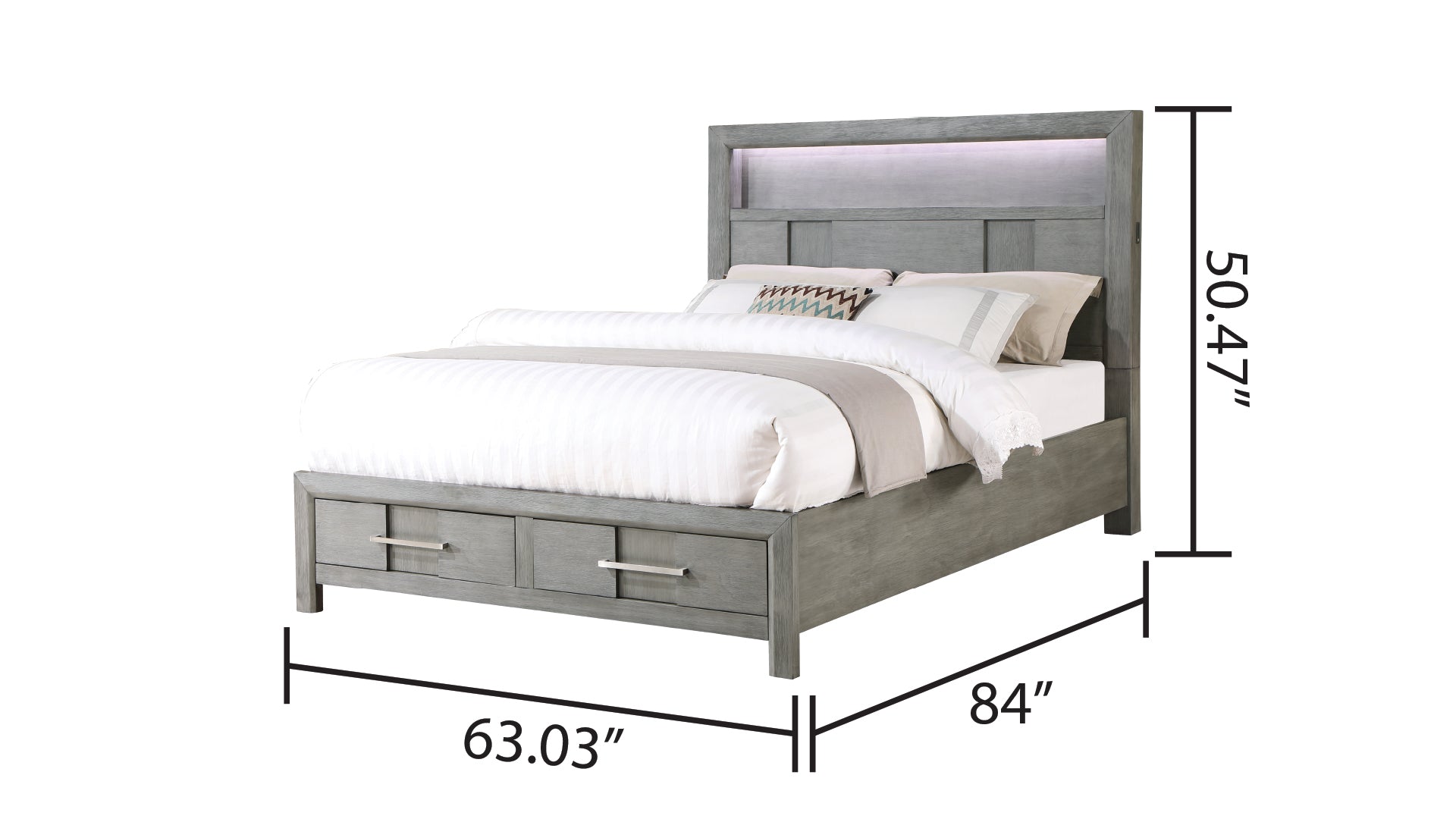 KENZO Modern Style Queen 5PC Storage Bedroom Set Made with Wood, LED Headboard, Bluetooth Speakers & USB Ports - Grey(NJ INVENTORY)