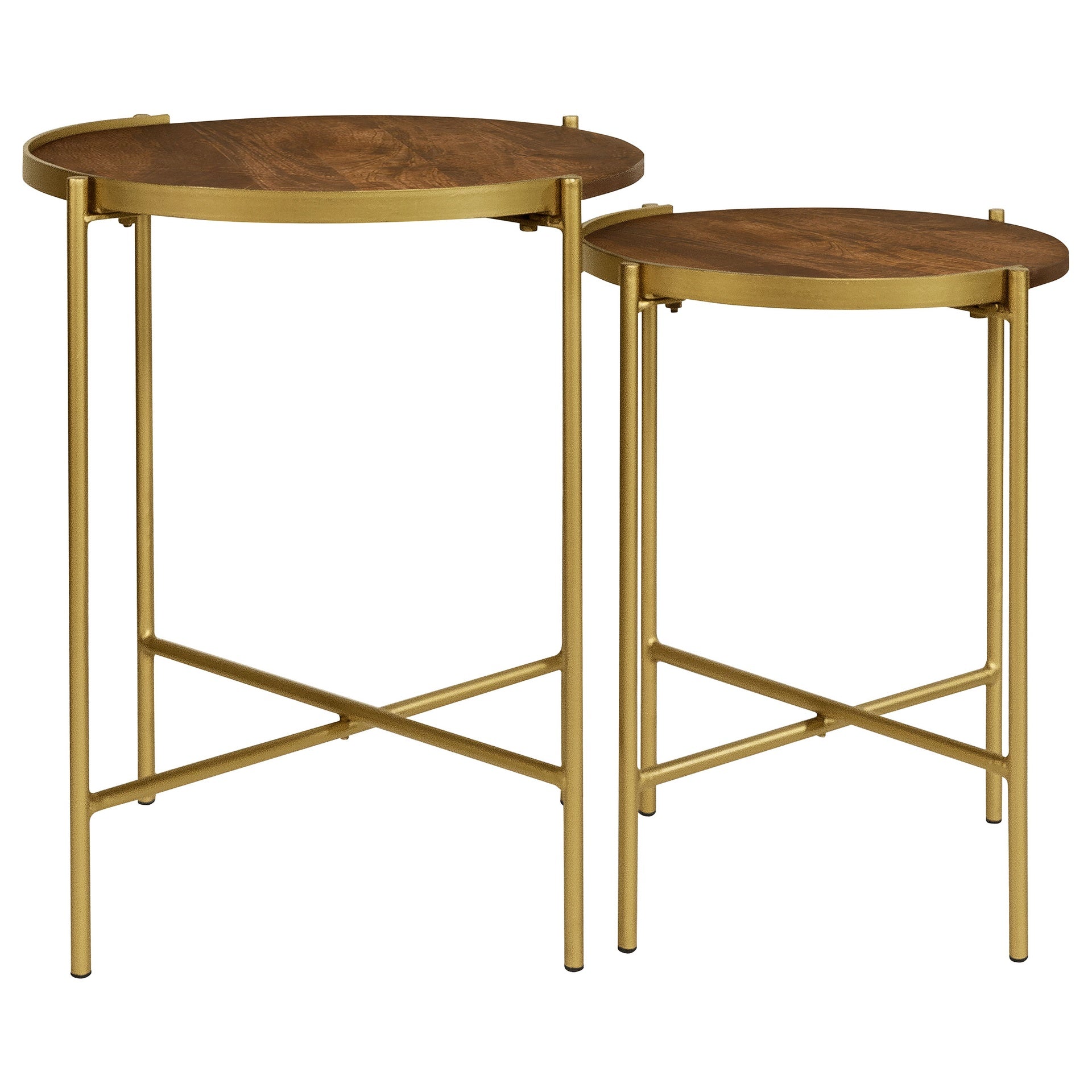 Genevieve Dark Brown and Gold 2-piece Round Wood Nesting Table