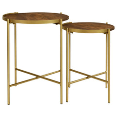 Genevieve Dark Brown and Gold 2-piece Round Wood Nesting Table