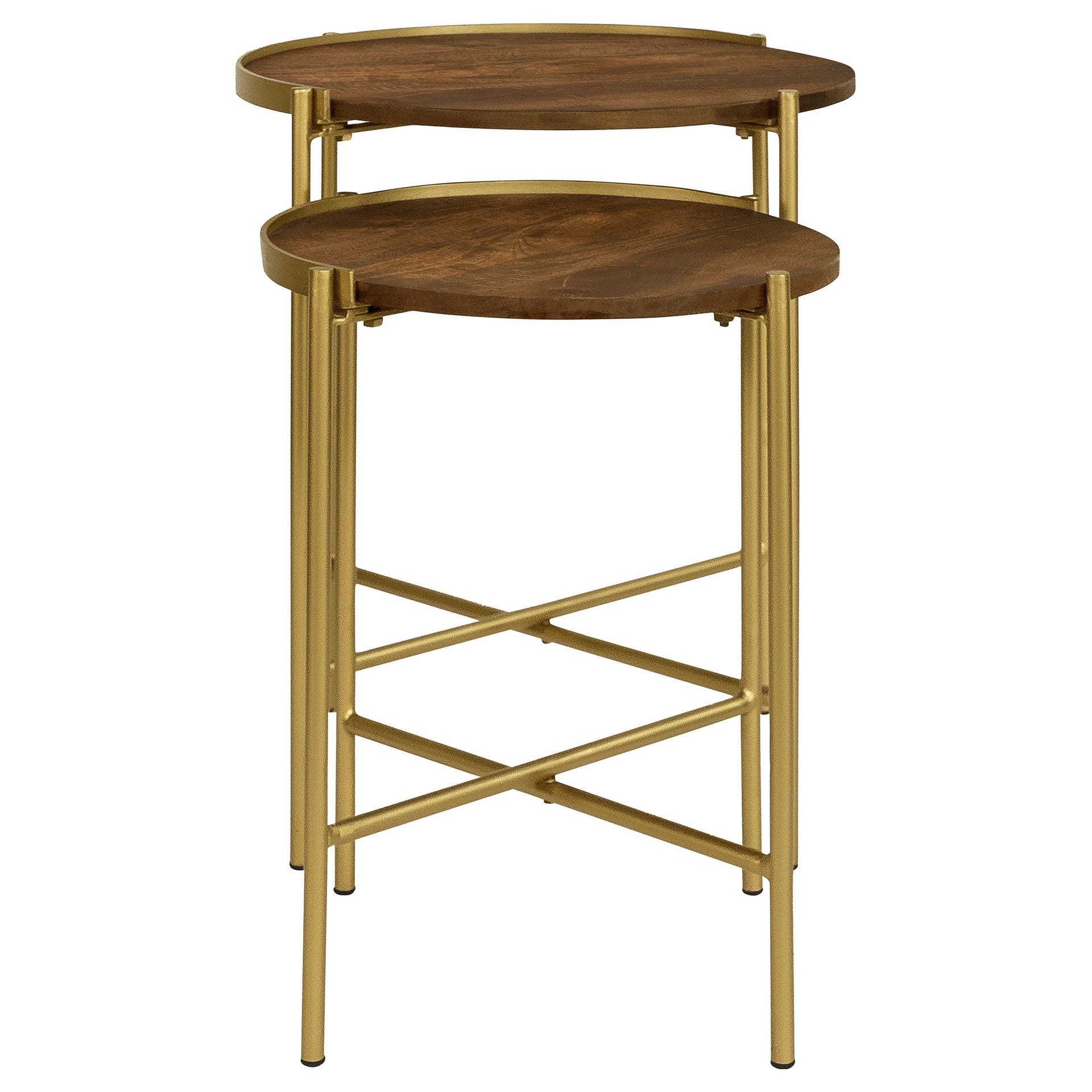 Genevieve Dark Brown and Gold 2-piece Round Wood Nesting Table