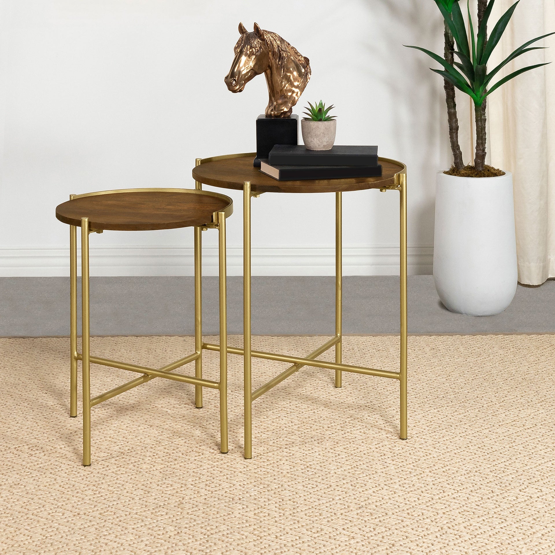 Genevieve Dark Brown and Gold 2-piece Round Wood Nesting Table