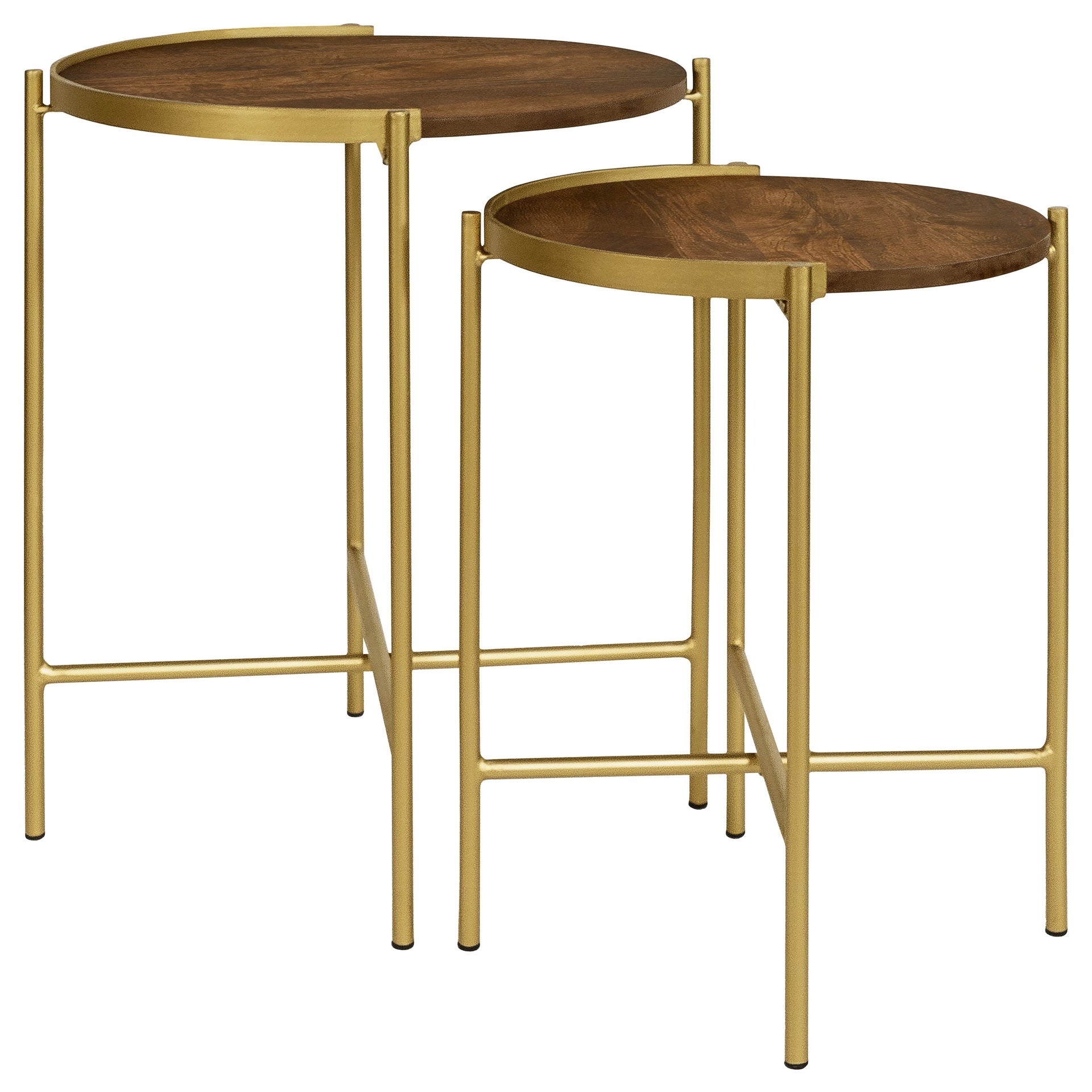 Genevieve Dark Brown and Gold 2-piece Round Wood Nesting Table