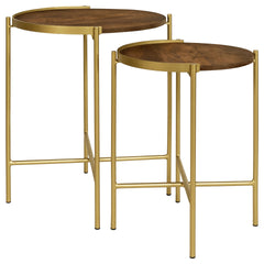 Genevieve Dark Brown and Gold 2-piece Round Wood Nesting Table