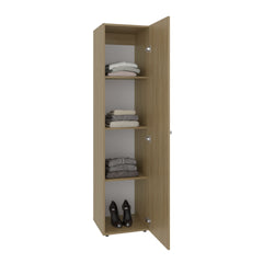 Home Linen Freestanding Tall Cabinet with Single Door, One Mirror and 4 Horizontal Storage Shelves, Cabinet for Bathroom, Bedroom or Laundry Room