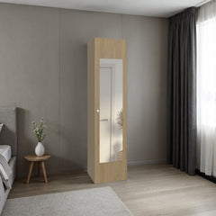 Home Linen Freestanding Tall Cabinet with Single Door, One Mirror and 4 Horizontal Storage Shelves, Cabinet for Bathroom, Bedroom or Laundry Room