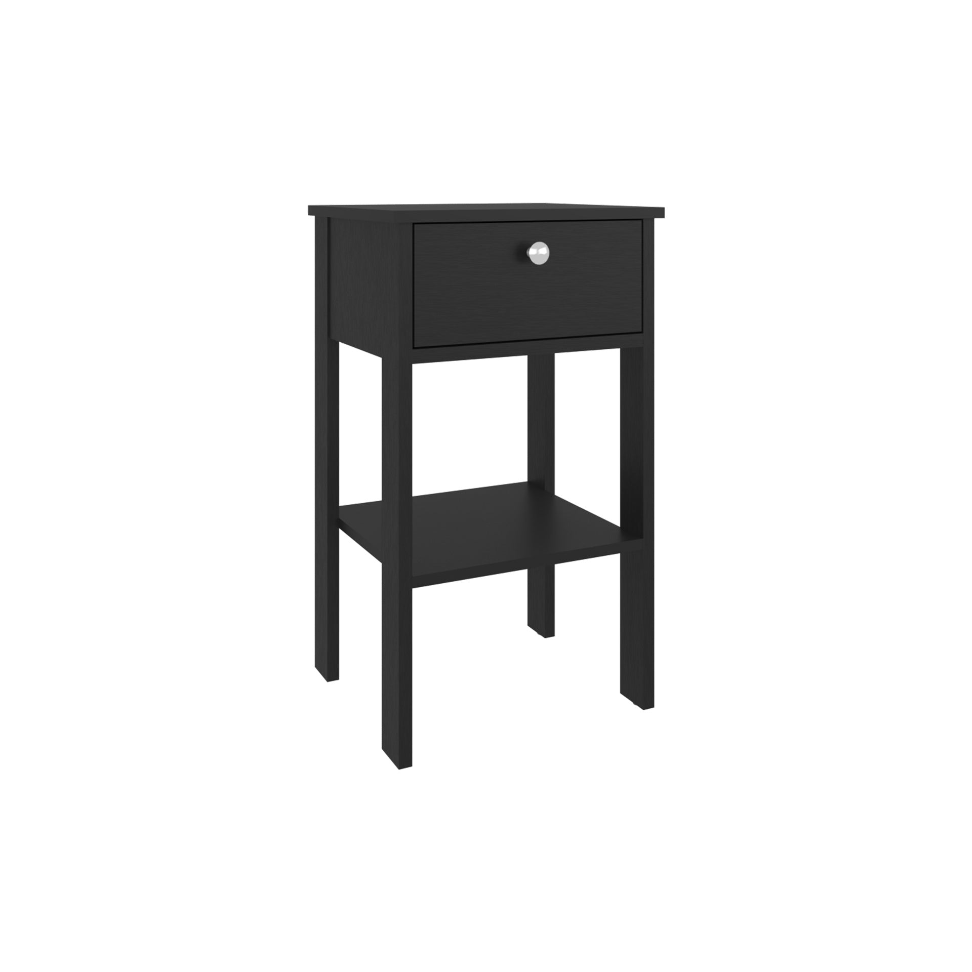 Newcastle Nightstand With One Drawer And Open Shelf, Modern Bedside Table, Black