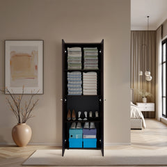 Home 2 Door Closet System, Four Fixed Shelves, Compact Wardrobe for Bedroom Organization, Laundry Room Organization, Utility Room Organization, Freestanding Storage Furniture, Stained Walnut
