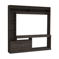 Dante 71" Wide Freestanding Entertainment Center, Tv Stand , 8 Shelves, Bookcase, Cabinet for Living Room , Home Office, Media Room Dark Walnut