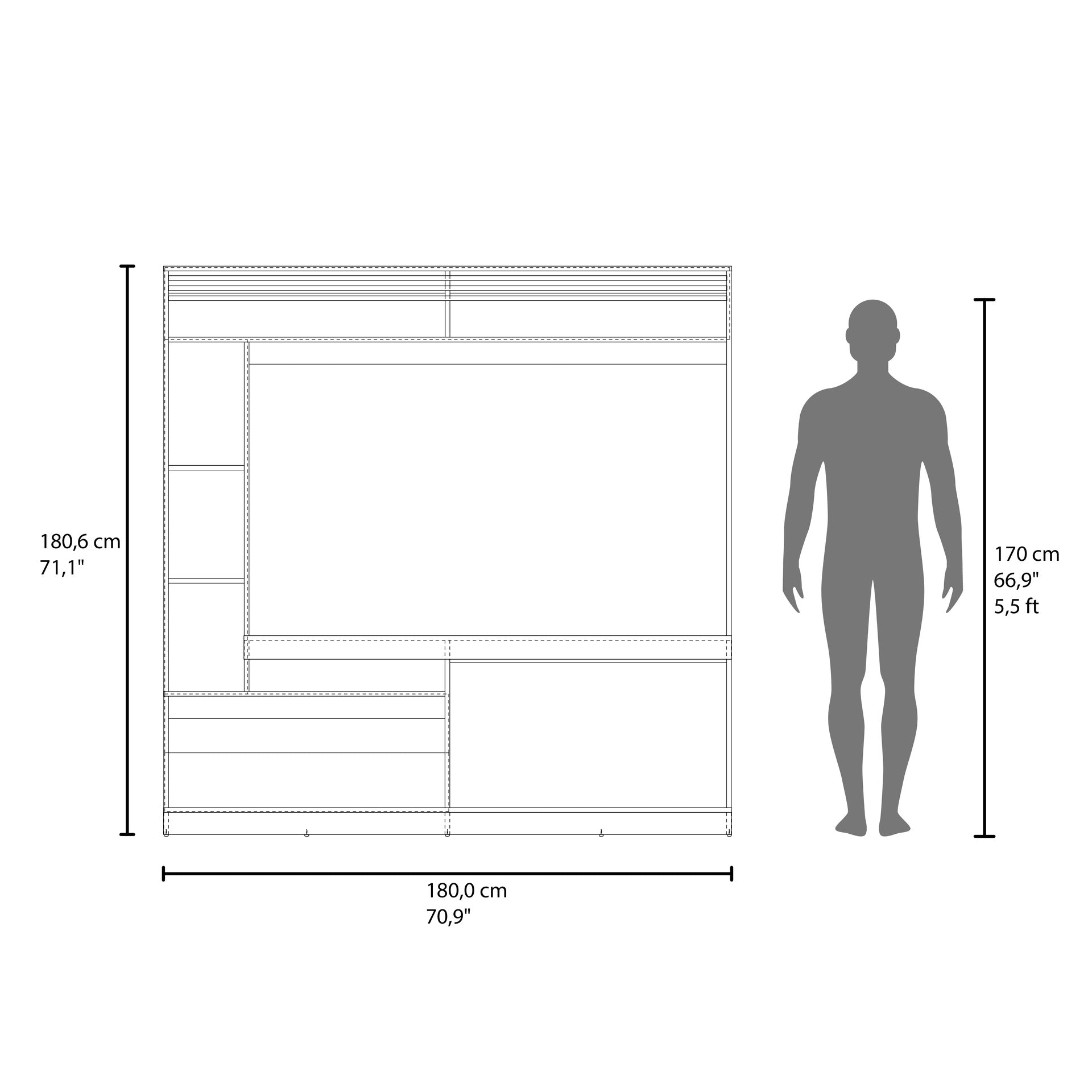 Dante 71" Wide Freestanding Entertainment Center, Tv Stand , 8 Shelves, Bookcase, Cabinet for Living Room , Home Office, Media Room Dark Walnut