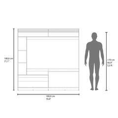 Dante 71" Wide Freestanding Entertainment Center, Tv Stand , 8 Shelves, Bookcase, Cabinet for Living Room , Home Office, Media Room Dark Walnut