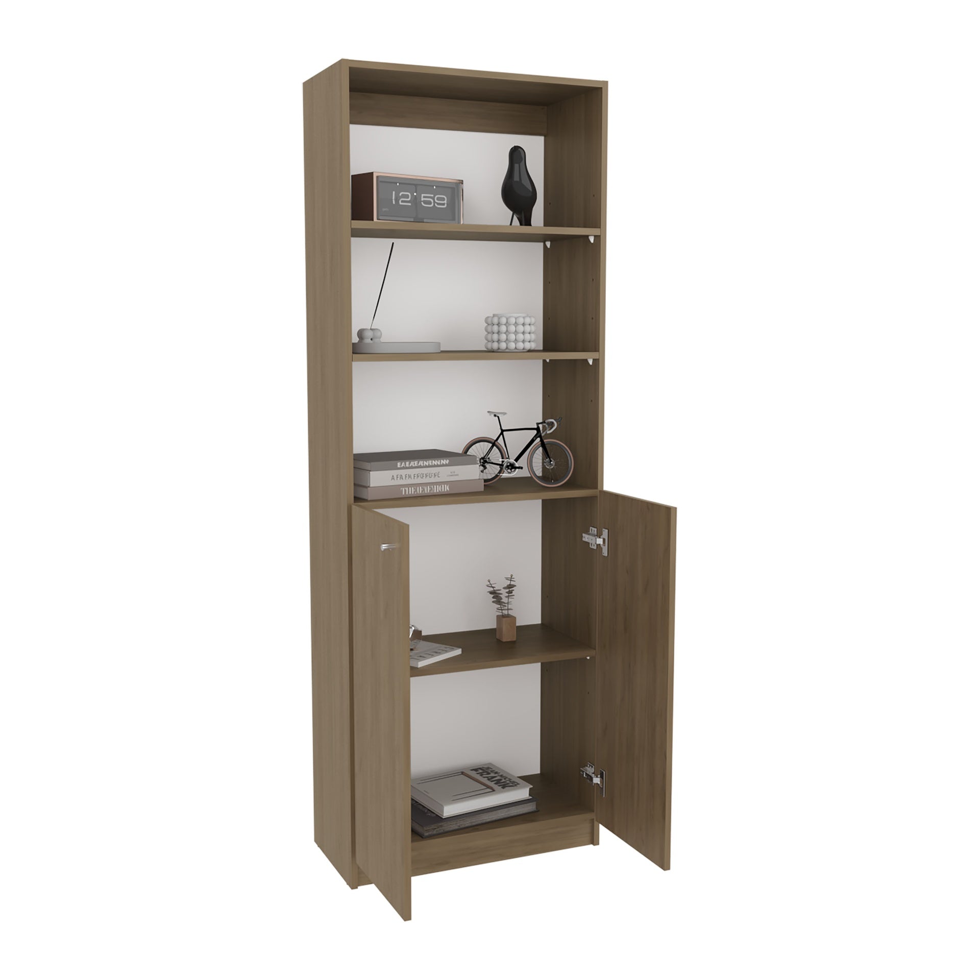 Home 2-Door Bookcase, Modern Storage Unit With Dual Doors And Multi-Tier Shelves Beige
