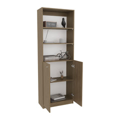 Home 2-Door Bookcase, Modern Storage Unit With Dual Doors And Multi-Tier Shelves Beige