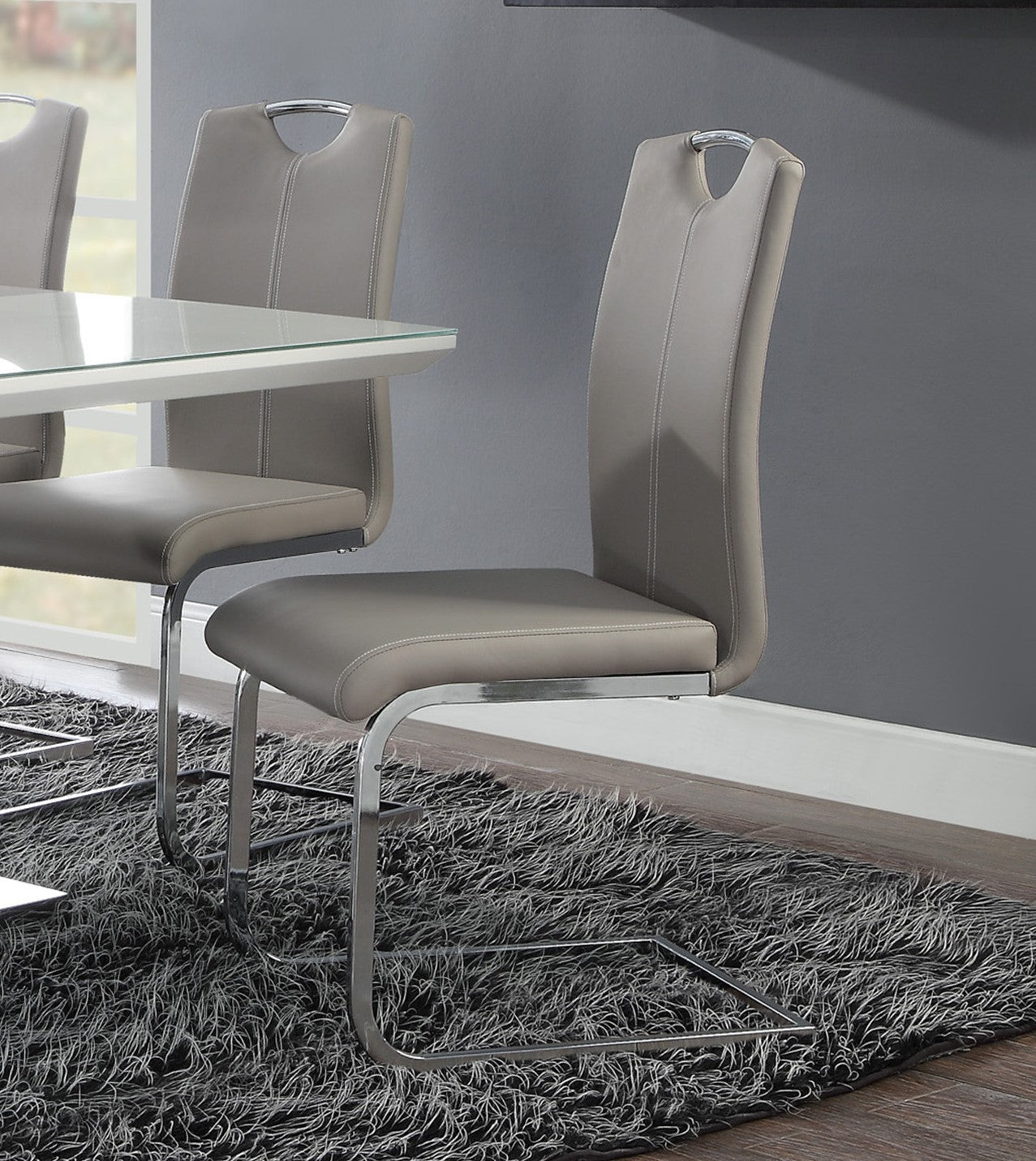 Modern Sleek Design 5pc Dining Set Table with Self-Storing Leaf and 4x Side Chairs Metal Frame Contemporary Dining Room Furniture