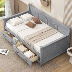 Twin Size Daybed with 2 Large Drawers, X-shaped Frame, Modern and Rustic Casual Style Daybed, Gray