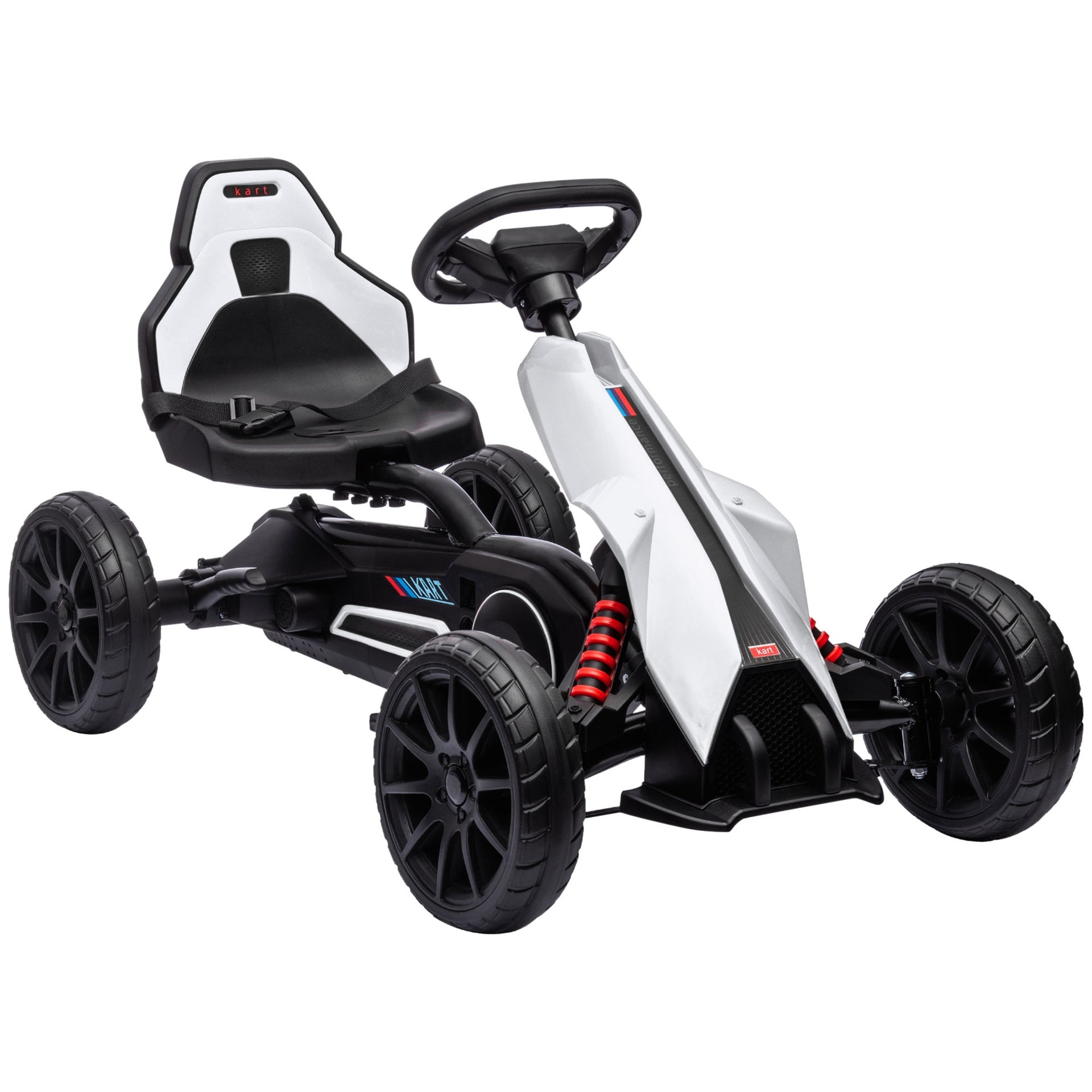 Aosom Kids Pedal Go Kart, Outdoor Ride on Toy with Adjustable Seat, Swing Axle, Handbrake, 4 Non-Slip EVA Wheels for Boys and Girls Aged 3-8 Years Old, White