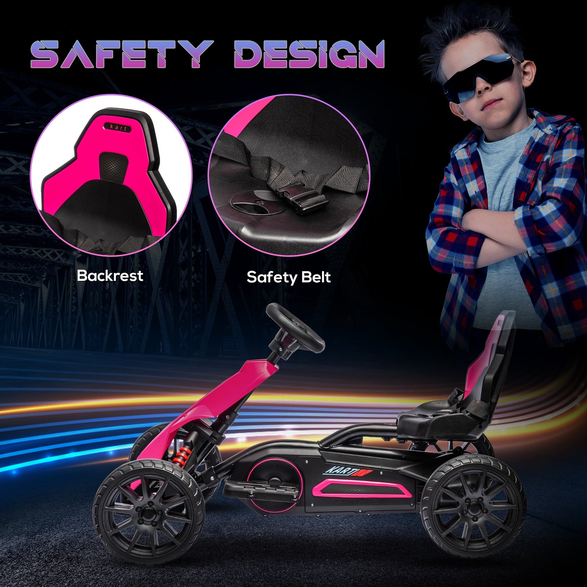 Aosom 12V Electric Go Kart for Kids, Outdoor Ride-On Toy with Forward Backward Drive & Adjustable Speed, Gift for Child 3-8 Years Old, Pink