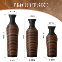 Hand-Woven PVC Rattan Vases, Set of 3 Brown Floor Vases for Home Decor, 27.56in 23.62in 19.69in Tall Farmhouse Decorative Vases, Imitation Rattan Vases for Living Room & Office