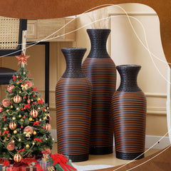 Hand-Woven PVC Rattan Vases, Set of 3 Brown Floor Vases for Home Decor, 27.56in 23.62in 19.69in Tall Farmhouse Decorative Vases, Imitation Rattan Vases for Living Room & Office