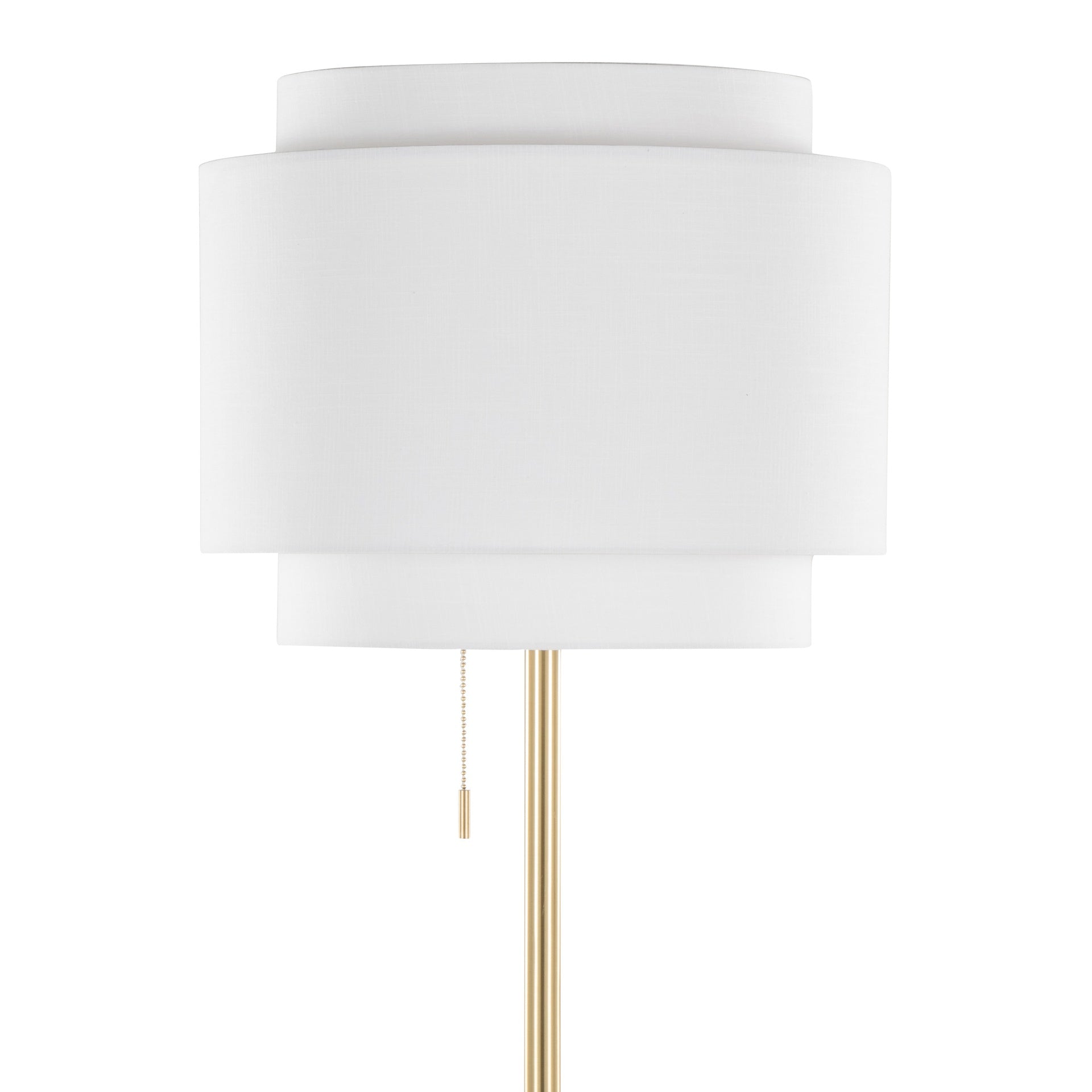 Tier 64" Contemporary Metal Floor Lamp in Gold Metal with Off-White Linen Shade