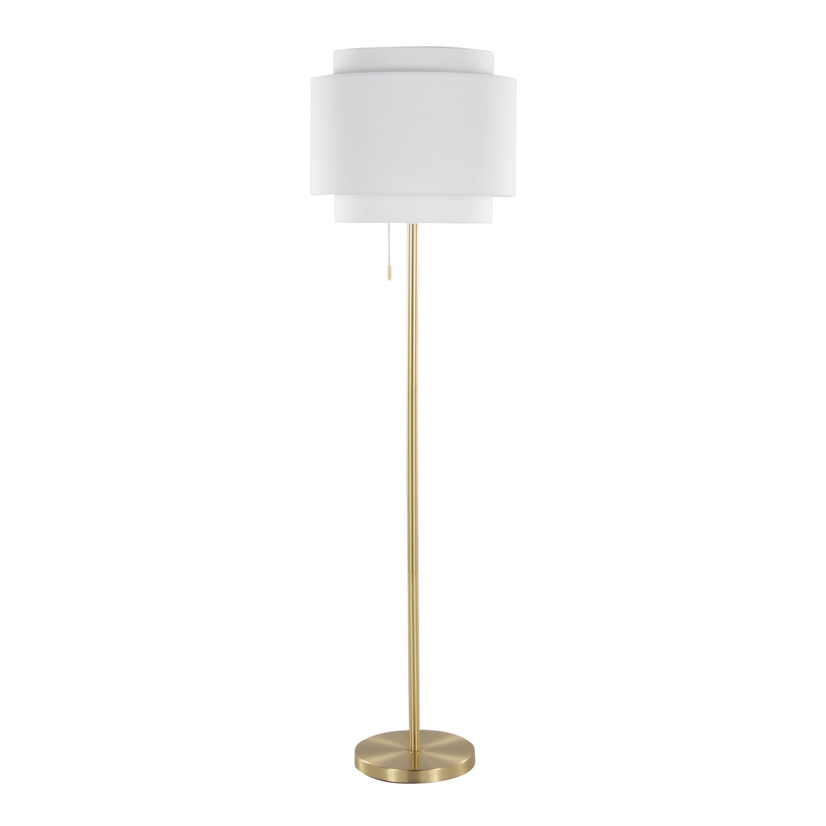 Tier 64" Contemporary Metal Floor Lamp in Gold Metal with Off-White Linen Shade
