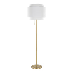 Tier 64" Contemporary Metal Floor Lamp in Gold Metal with Off-White Linen Shade