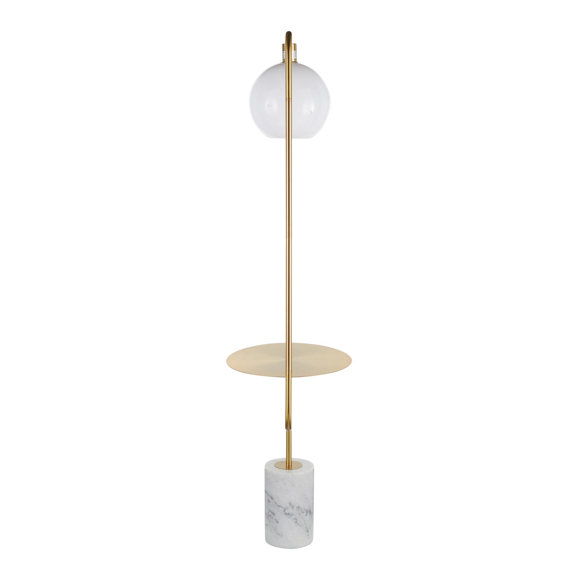 Symbol Contemporary Floor Lamp with Gold Metal Side Table and White Marble Base