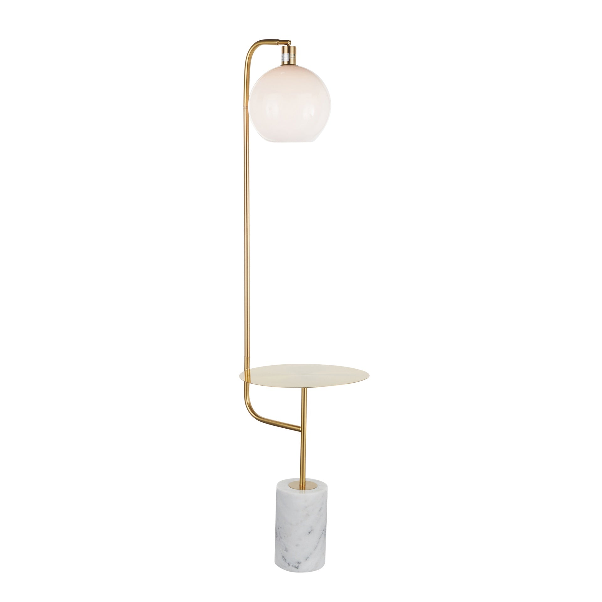 Symbol Contemporary Floor Lamp with Gold Metal Side Table and White Marble Base