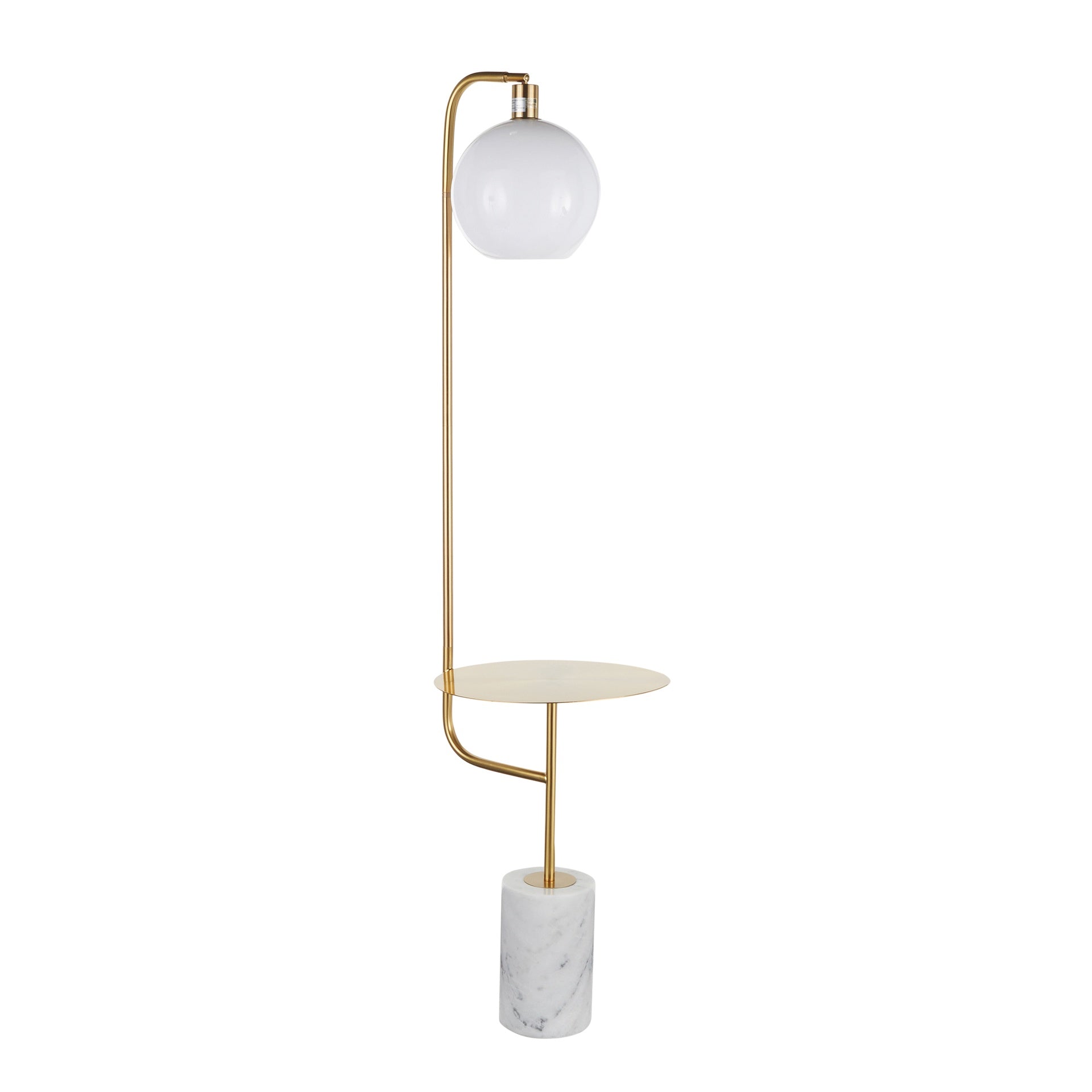 Symbol Contemporary Floor Lamp with Gold Metal Side Table and White Marble Base