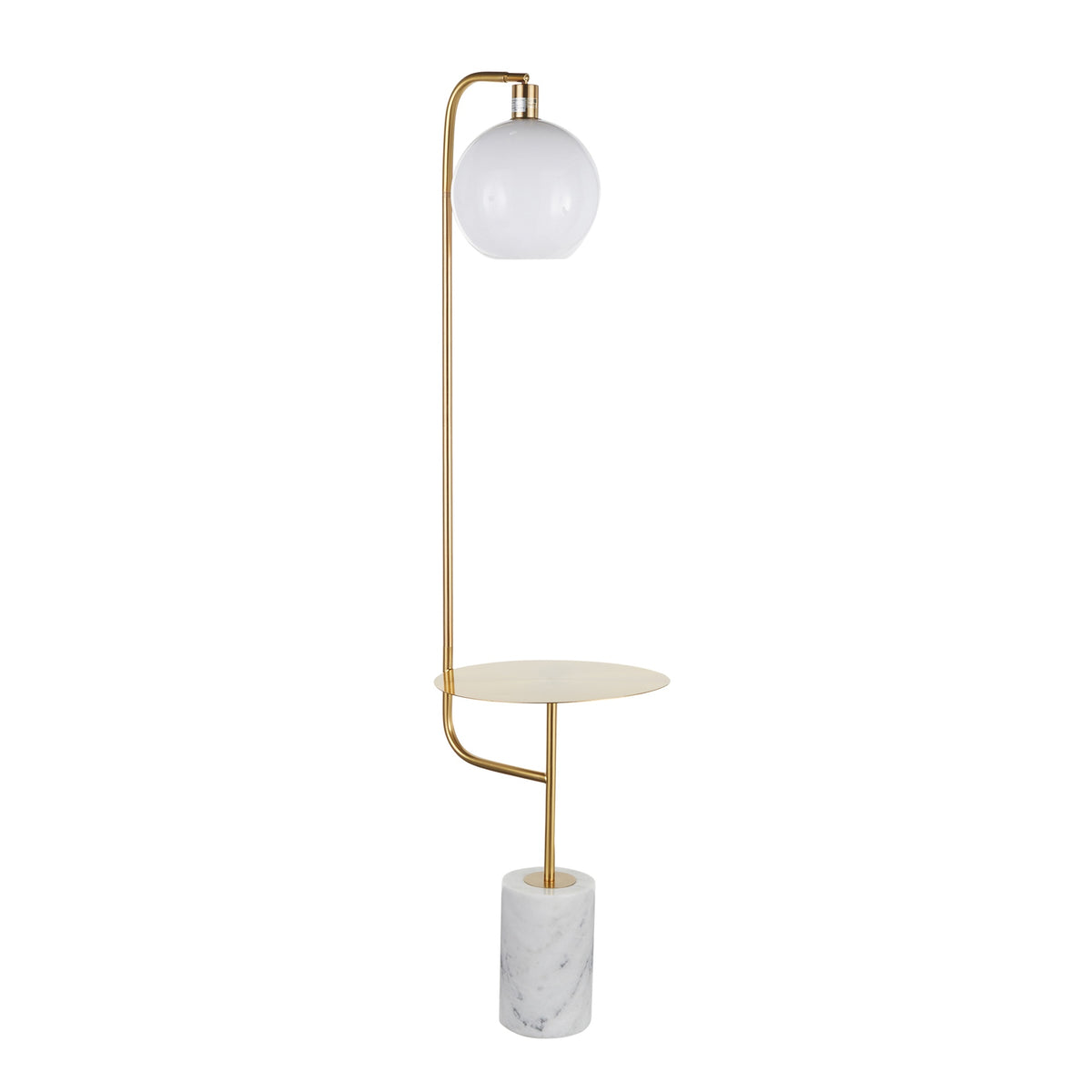 Symbol Contemporary Floor Lamp with Gold Metal Side Table and White Marble Base
