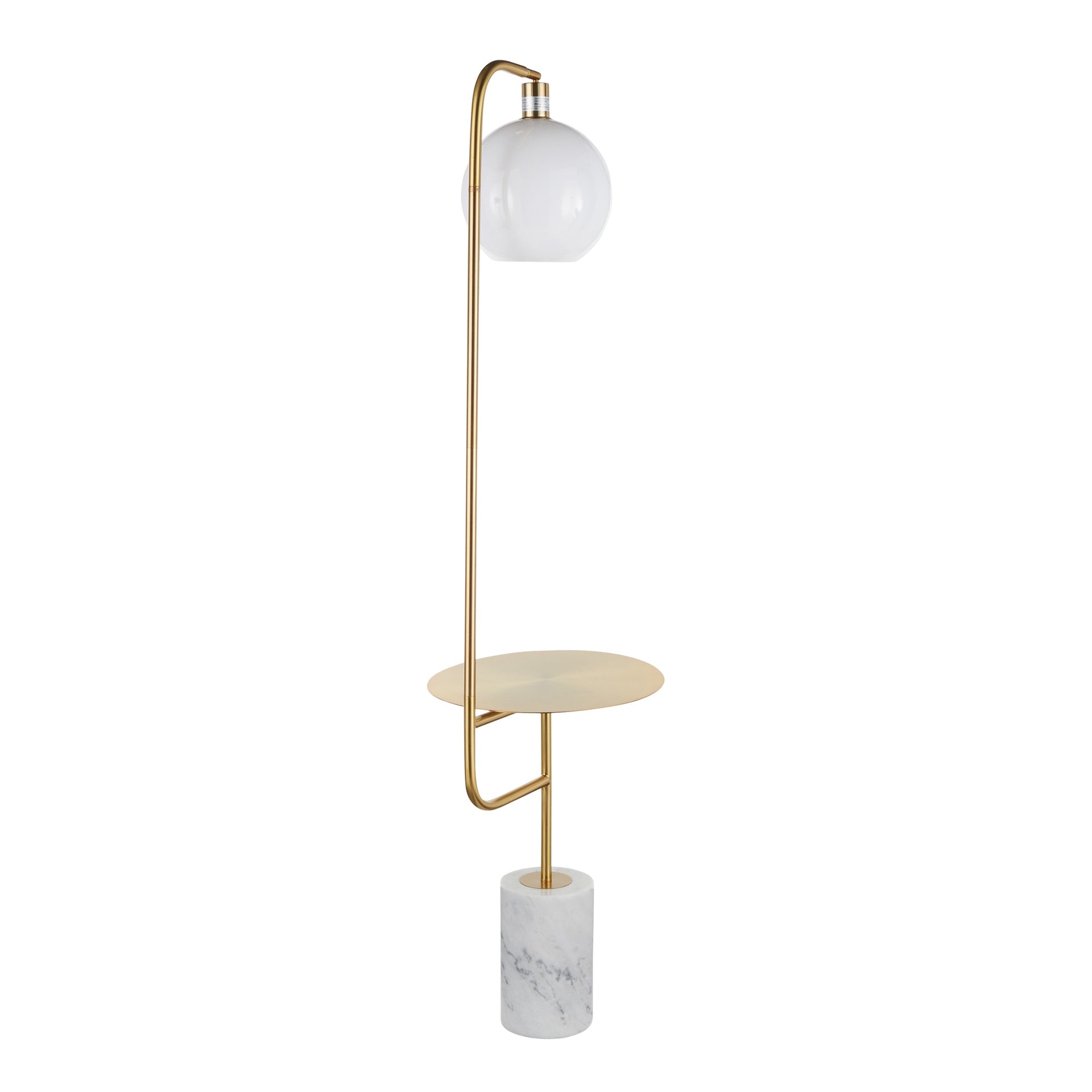 Symbol Contemporary Floor Lamp with Gold Metal Side Table and White Marble Base