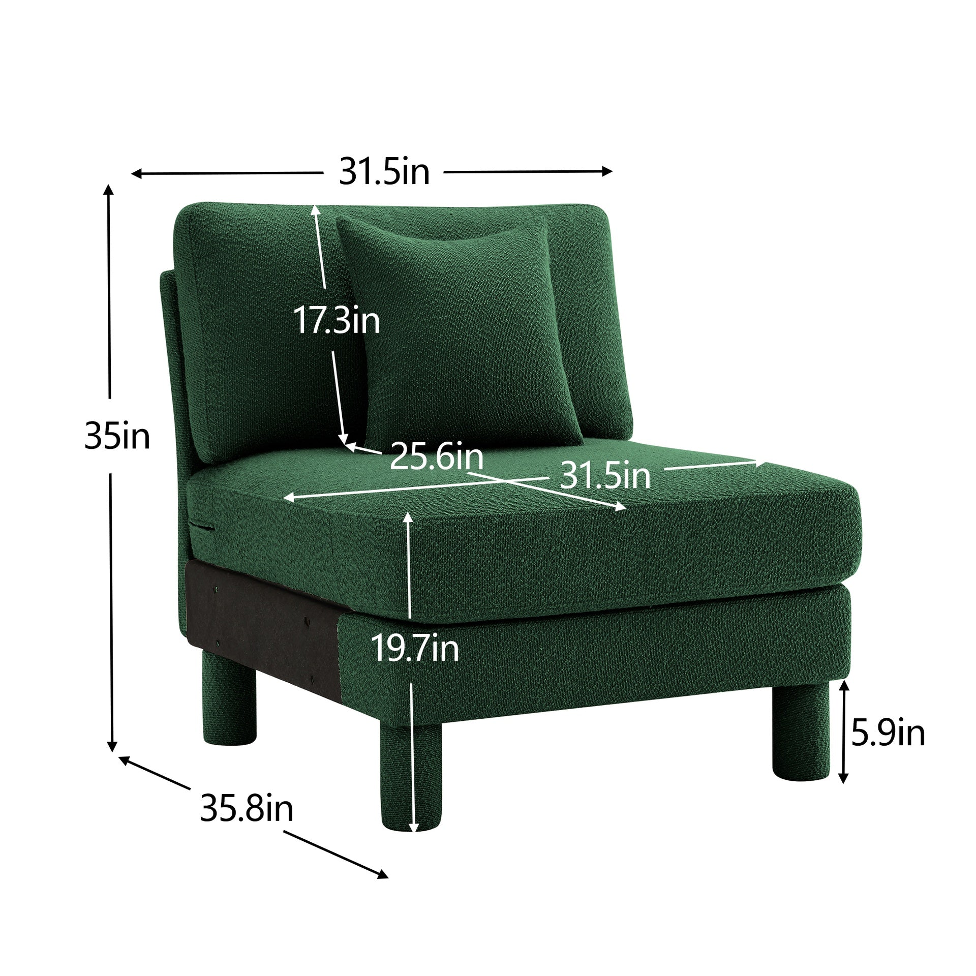 Lucas Armless sofa W/Pillow Polyester -Green