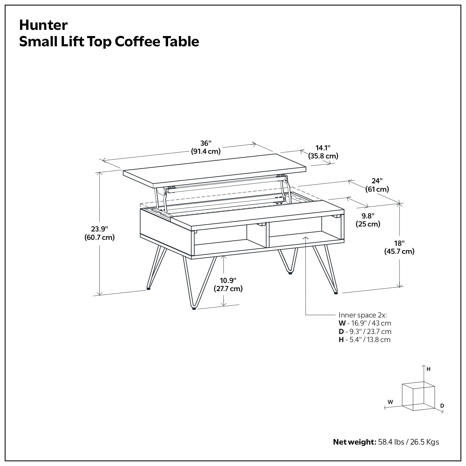 Hunter Small Lift Top Coffee Table