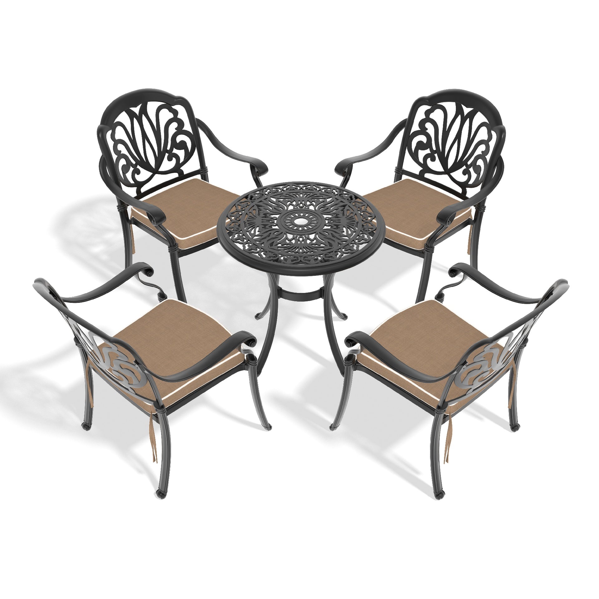 5-Piece Set Of Cast Aluminum Patio Furniture With Black Frame and Brown Seat Cushions(same sku: W1710S00416 )