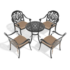 5-Piece Set Of Cast Aluminum Patio Furniture With Black Frame and Brown Seat Cushions(same sku: W1710S00416 )