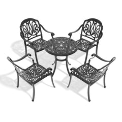 5-Piece Set Of Cast Aluminum Patio Furniture With Black Frame and Brown Seat Cushions(same sku: W1710S00416 )