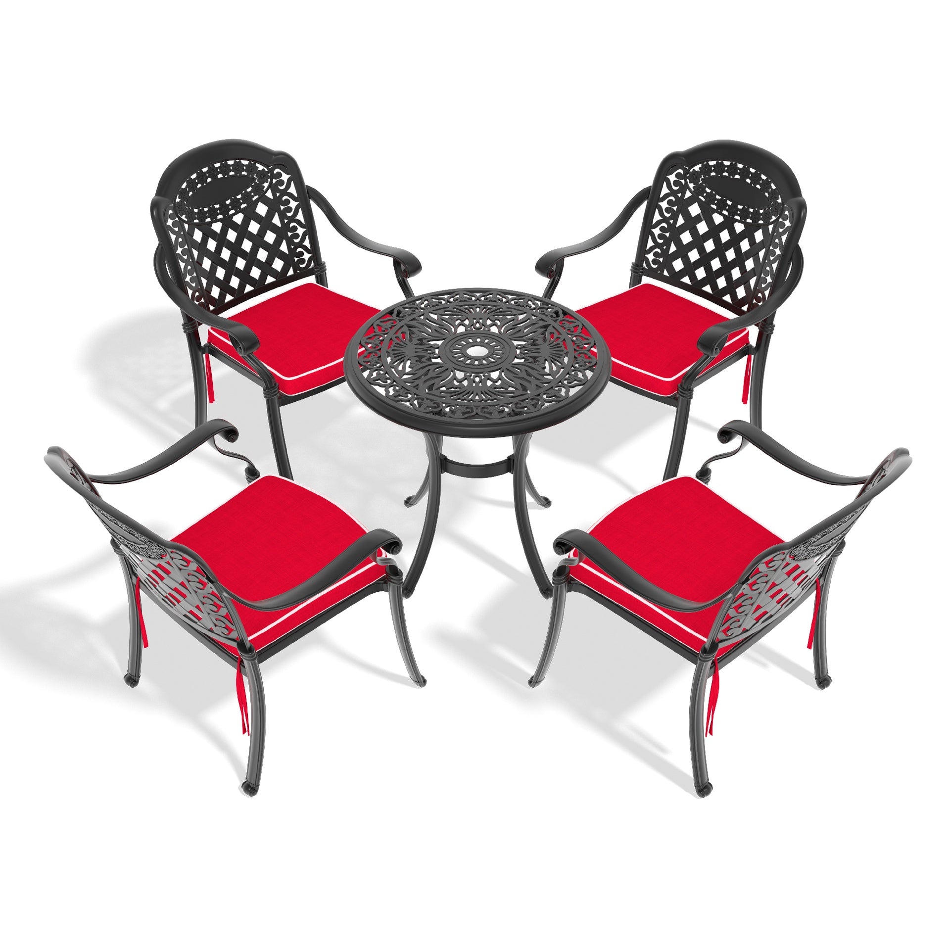 5-Piece Set Of Cast Aluminum Patio Furniture With Black Frame and Red Seat Cushions(same sku:W1710S00417)