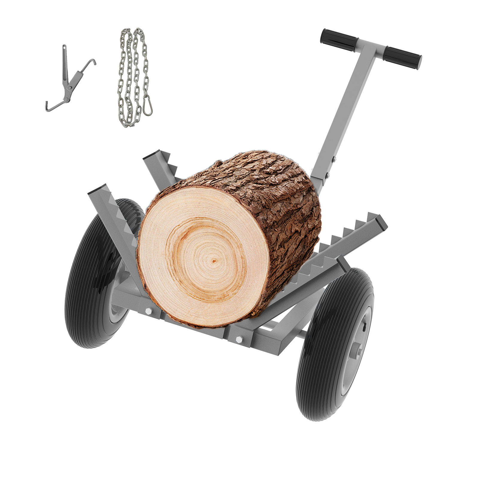 Heavy Duty Log Dolly with 16" Pneumatic Tires, 460 lbs Capacity, Fits Logs up to 20" Diameter, Steel Frame Log Hauler with 7 ft Chain & Strap for Firewood & Forestry Transport