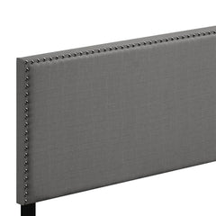 Light Grey Queen Panel Bed with Nailhead Trim