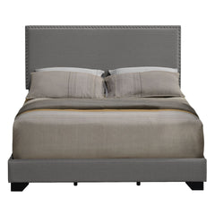 Light Grey Queen Panel Bed with Nailhead Trim