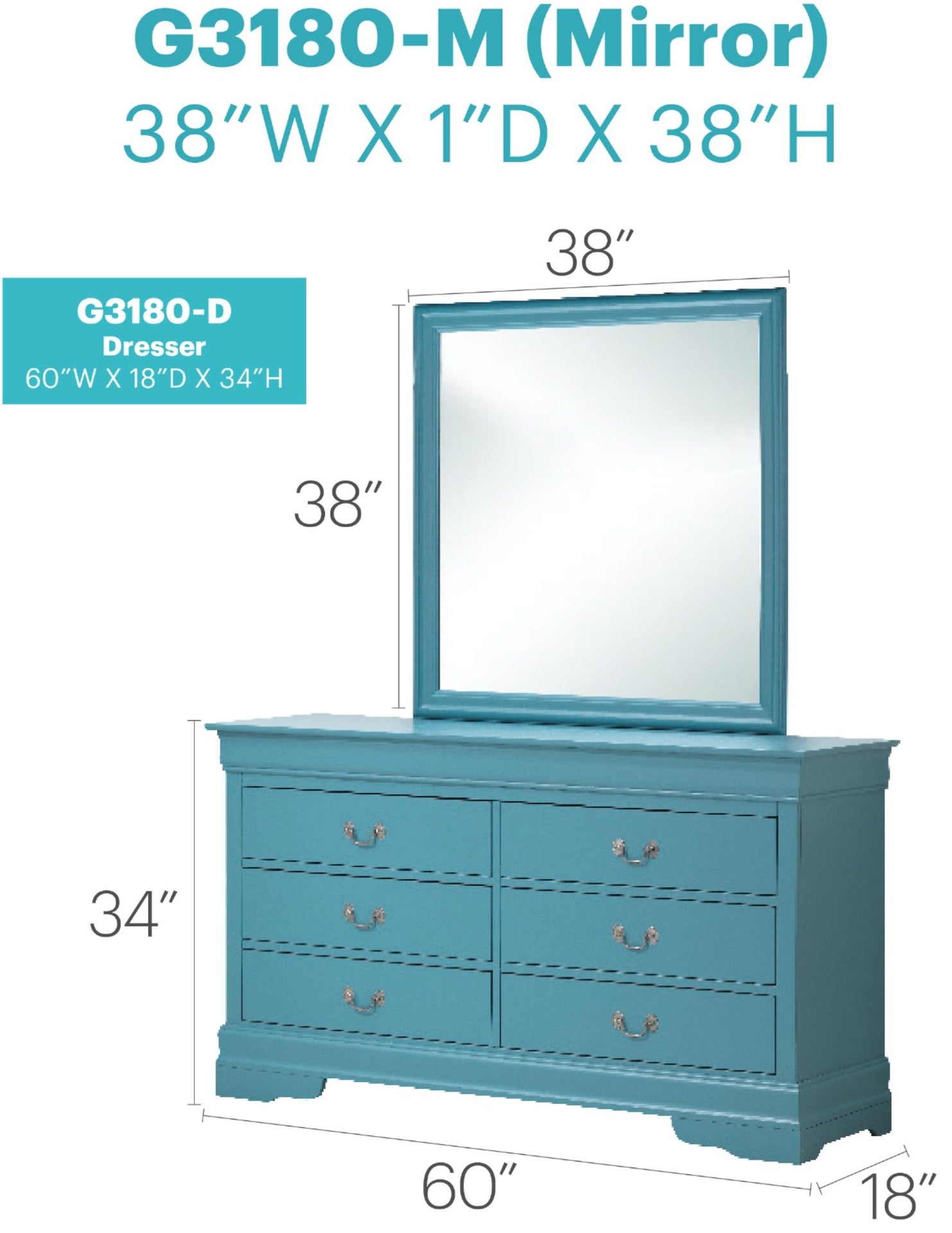 Louis Phillipe G3180-D Dresser , Teal