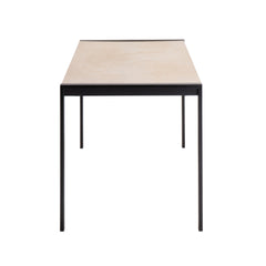 Fuji Contemporary Dining Table in Black Metal with Natural Wood Top by LumiSource