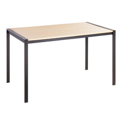 Fuji Contemporary Dining Table in Black Metal with Natural Wood Top by LumiSource