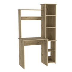 Desk, Five Shelves, Two Superior Shelves, Light Oak