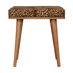 Solid Wood Leopard Velvet Upholstered Tray Style Footstool, Brown and Black