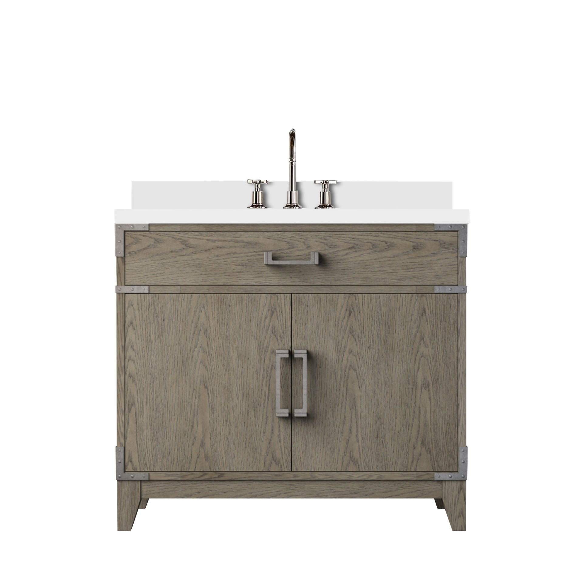 Grey Oak Single Bath Vanity 36 in. W x 22 in. D, Cultured Marble Top, and Faucet Set