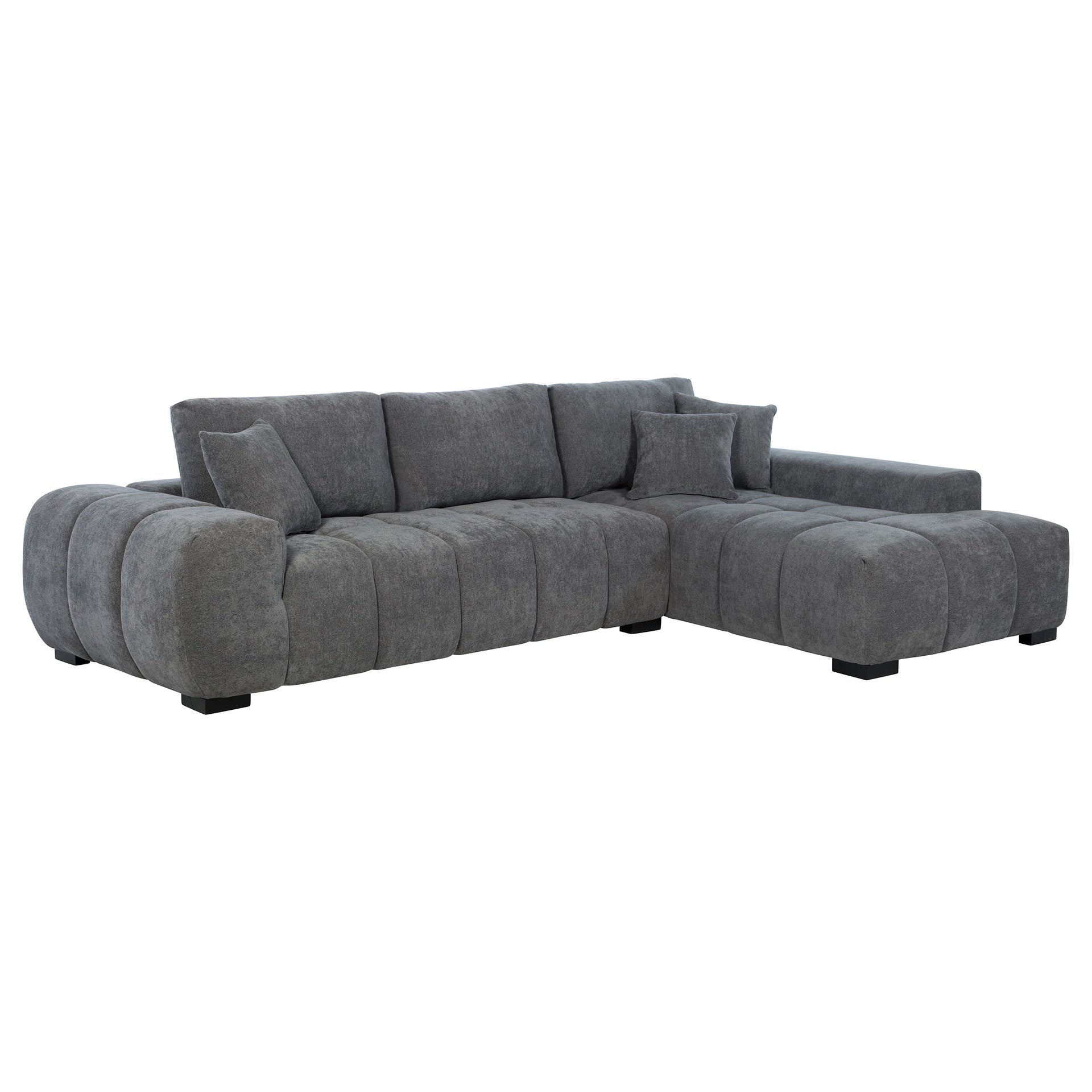 Plather Charcoal Grey Upholstered Sectional Chaise Sofa